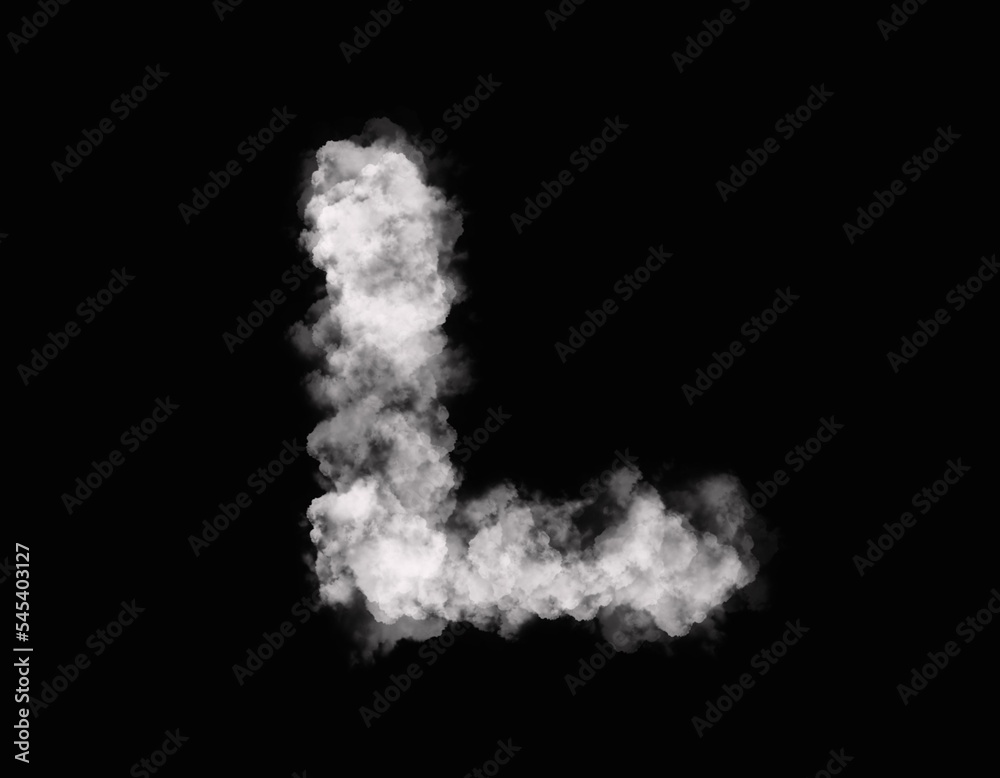 realistic smoke L alphabet spreading on dark background