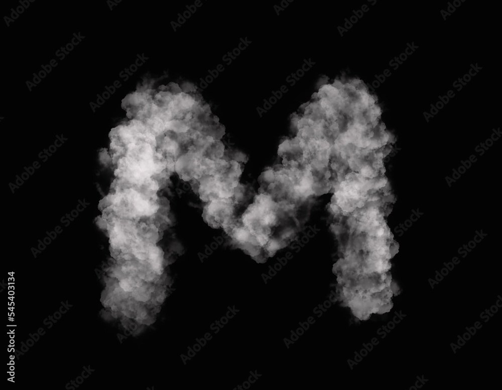 realistic smoke M alphabet spreading on dark background