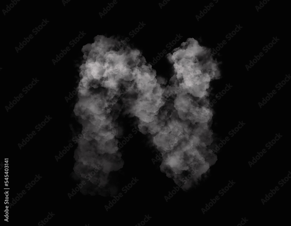 realistic smoke N alphabet spreading on dark background