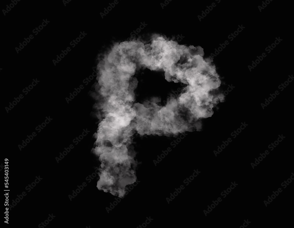 realistic smoke P alphabet spreading on dark background realistic smoke P alphabet spreading on dark background