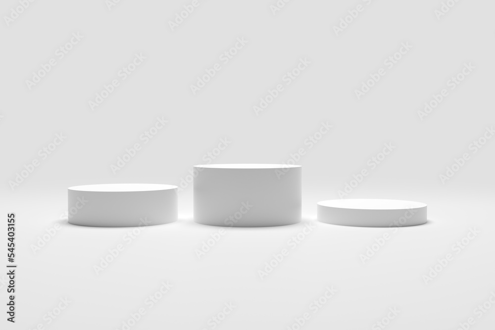 First, second and third place winners podium, white pedestal podiums ...