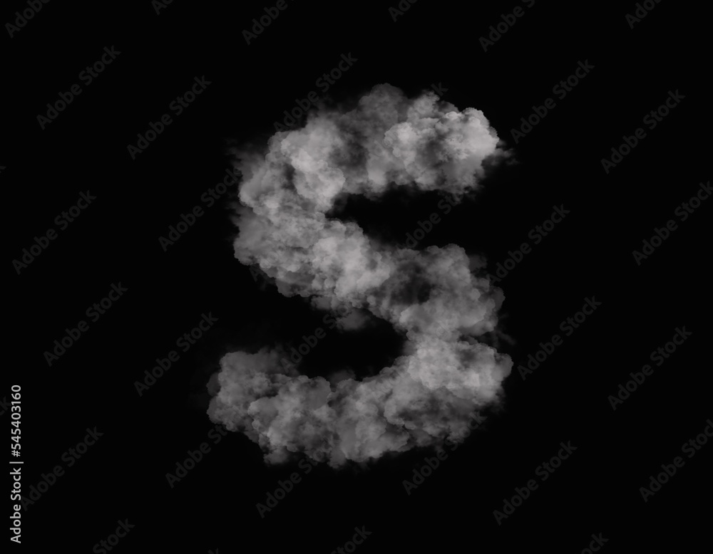 realistic smoke S alphabet spreading on dark background