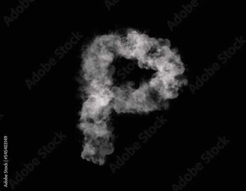 realistic smoke P alphabet spreading on dark background