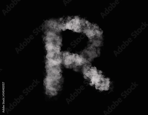 realistic smoke R alphabet spreading on dark background