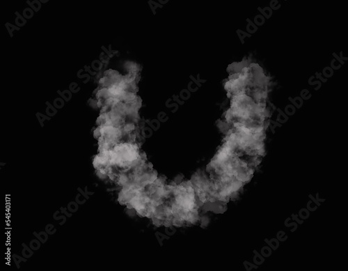 realistic smoke U alphabet spreading on dark background
