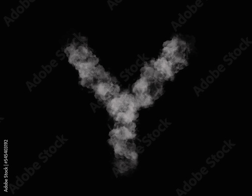realistic smoke Y alphabet spreading on dark background