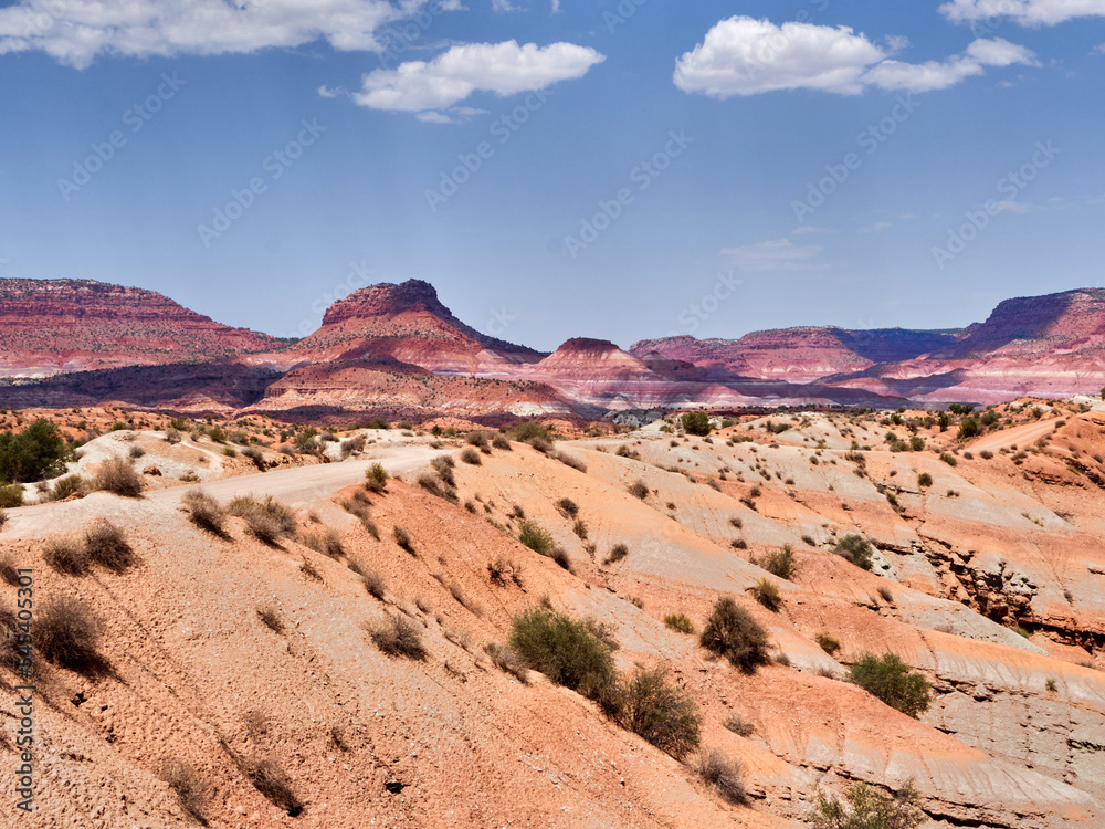 Colorful rocky landscape in Paria Valley Badlands. Grand Staircase–Escalante National Monument, Kane County, Utah, United States of America