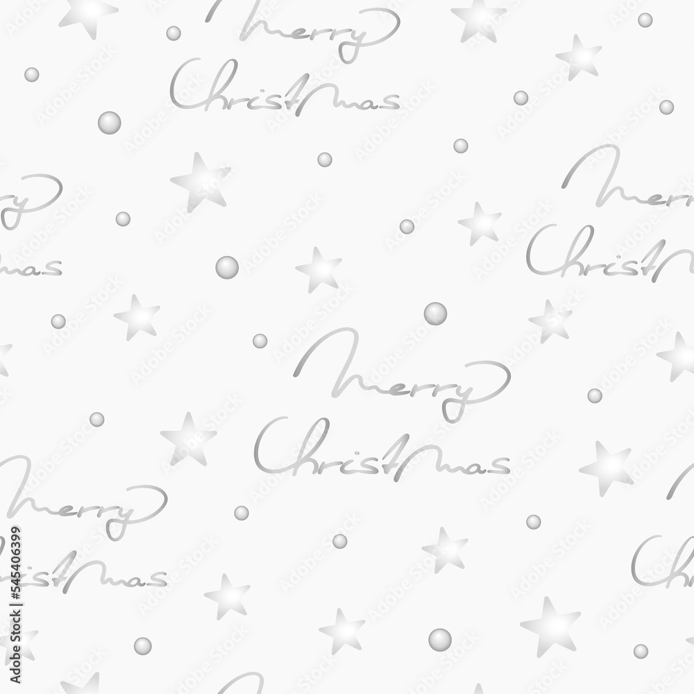Christmas seamless pattern. It's snowing. Snow and stars. Snowy sky. Inscription Merry Christmas. Prints, packaging template, graphic design, wrapping paper, textiles, bedding and wallpaper.