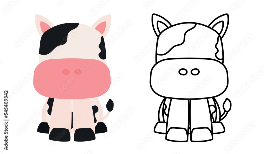 Fototapeta premium Coloring Book Cow Mammals Animal Cartoon Animated Vector Illustration for Children