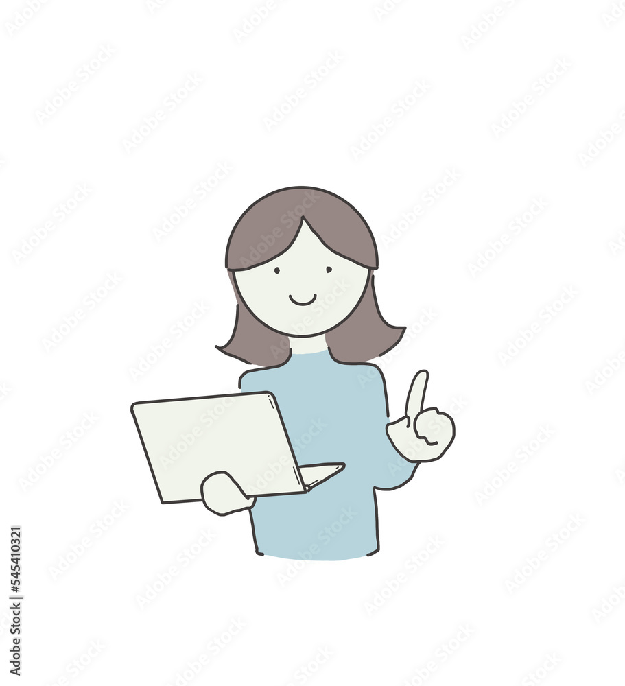 ノートパソコンを持つ女性のイラスト