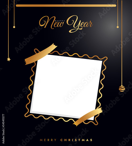 Canvas Print Christmas card with golden frame