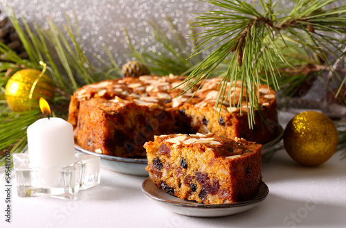Fotografi Festive Christmas fruit cake decoration