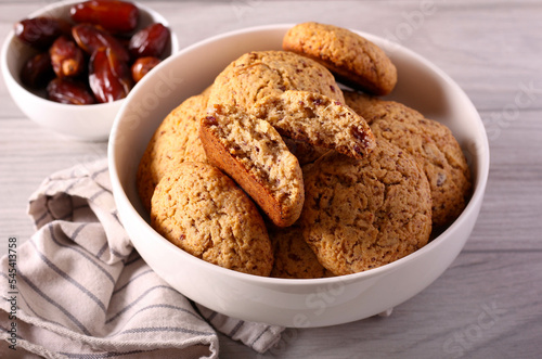 Sticky date cookies in bowl