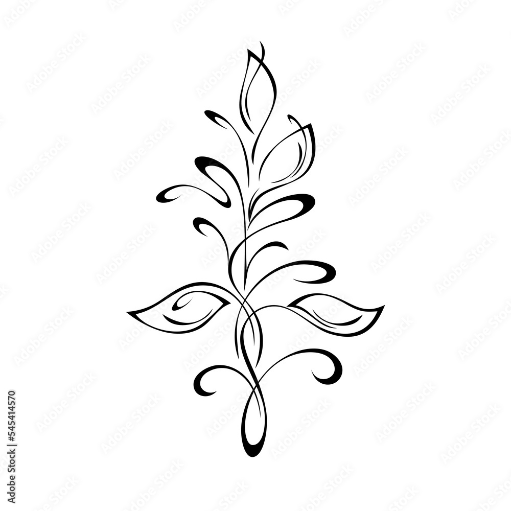 stylized twig with leaves and curls. graphic decor