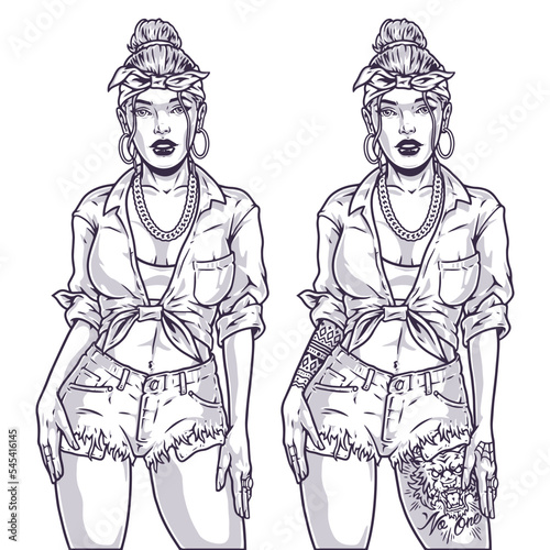 Cocky pretty girl emblem monochrome