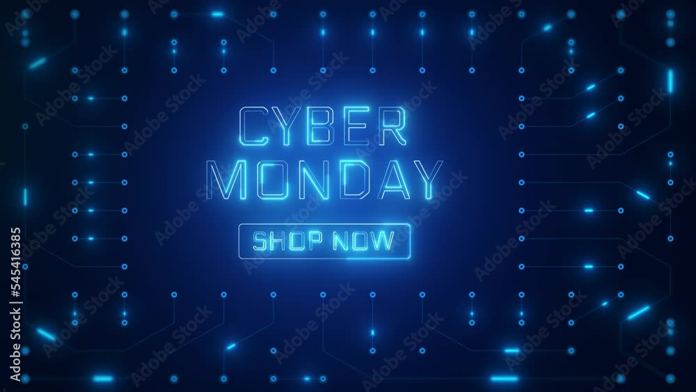 Looped animated CYBER MONDAY text over motion circuit background Looped animated CYBER MONDAY text over motion circuit background
