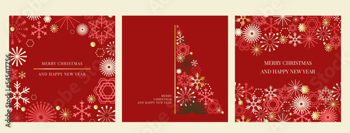 Merry Christmas and Happy New Year background.Red winter holiday with a lot of snowflake and firework vector. photo