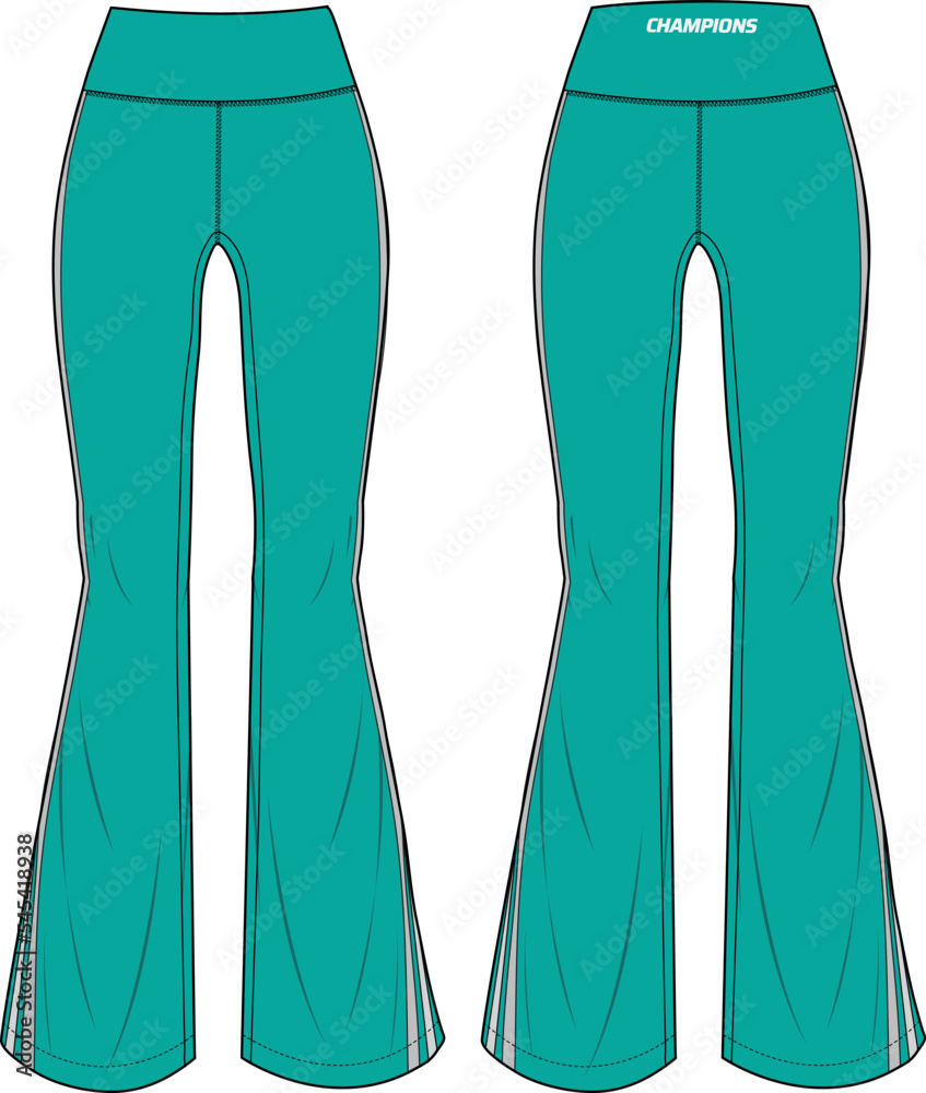 Women boot cut flare tights leggings yoga Pants design flat sketch vector  illustration, Compression pants concept with front and back view, Tights  for jogging, fitness, and active wear pants design. vector de