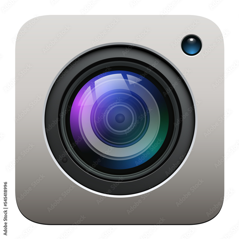 Photo camera icon with shiny lens isolated. Photo camera icon with shiny lens isolated.