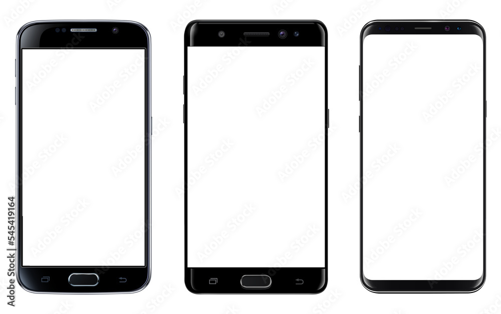 Smartphones, mobile phones isolated with blank screen. Smartphones, mobile phones isolated with blank screen.