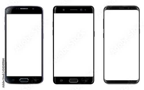 Smartphones, mobile phones isolated with blank screen. photo