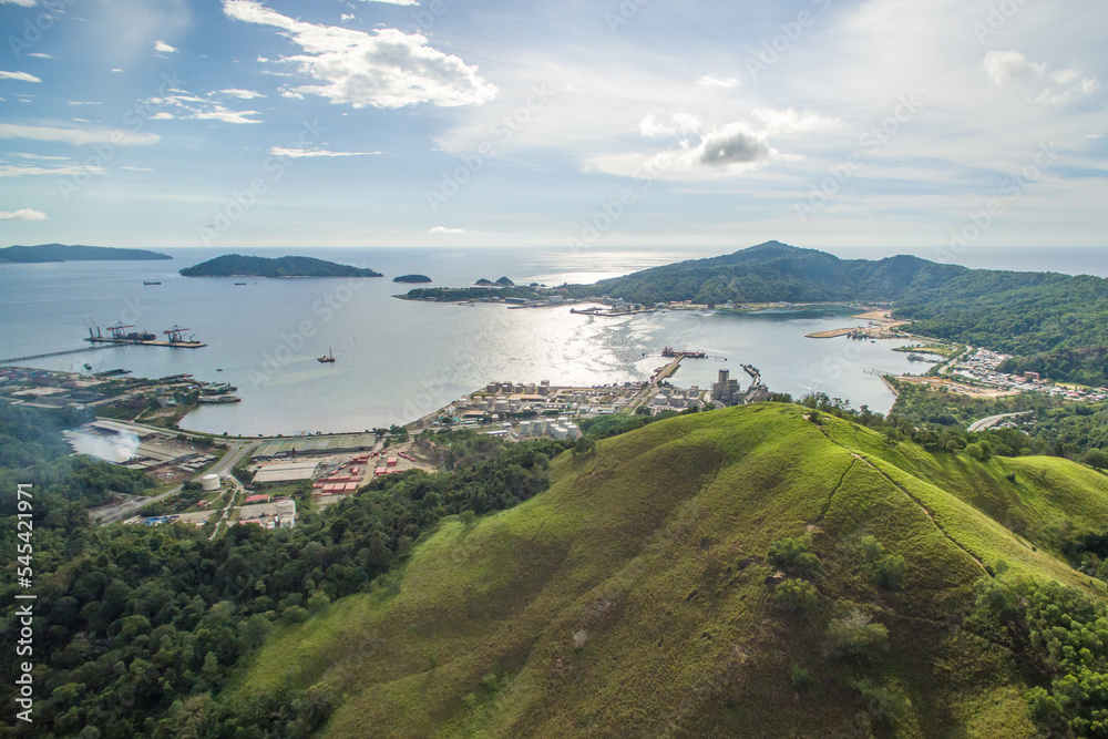 aerial view of Sepanggar Port in Sepanggar Bay, Sabah, Malaysia. aerial view of Sepanggar Port in Sepanggar Bay, Sabah, Malaysia.