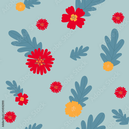 Garden flower  plants  botanical  seamless pattern vector design for fashion fabric wallpaper and all prints on green mint background color. Cute pattern in small flower. Small colorful flowers