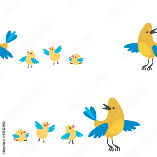 seamless pattern yellow bird with cute little chicks