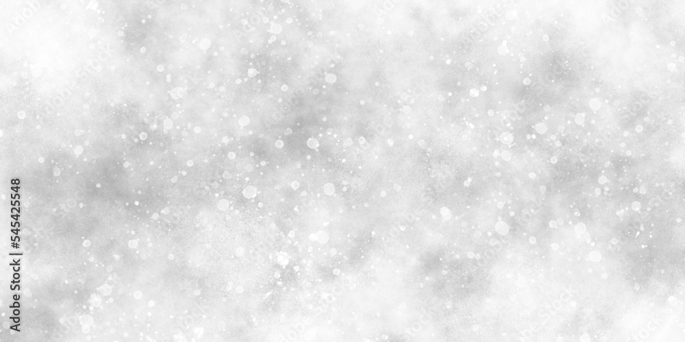 Abstract cloudy white background with snowflakes, beautiful white watercolor background with glitter particles, white bokeh background for wallpaper, invitation, cover and design.