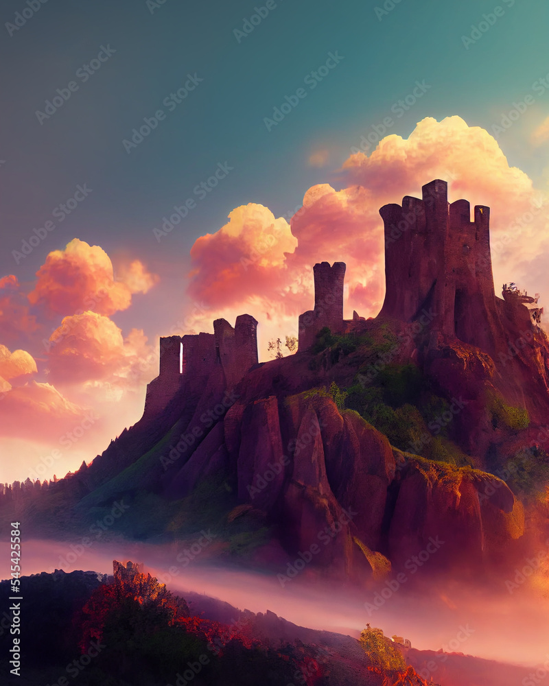 Obraz premium Abstract art, sunset in mountains, fabulous landscape of mountain wall art, Hill wall art, mountains home wall art, Wall decor, wall art
