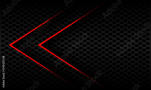 Abstract red twin metallic arrow shadow direction geometric dark grey hexagon mesh design modern futuristic background vector
