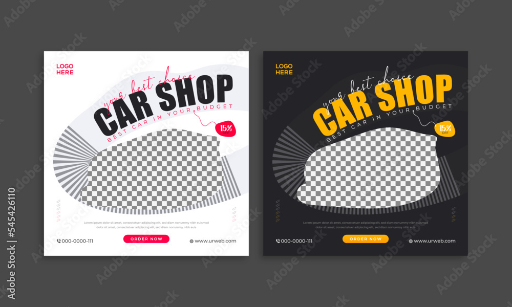 Fototapeta premium Social media post template. Car shop banner design. Square size.
