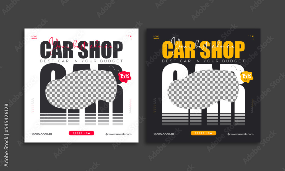Social media post design vector template. Car shop banner design. Square size.