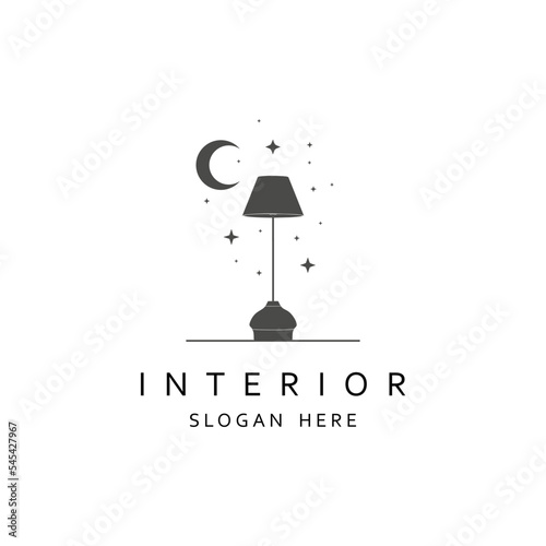 Floor lamp logo. Template of electric torchere for interior design, energy furniture business branding. Home equipment in modern style. Crescent moon and stars