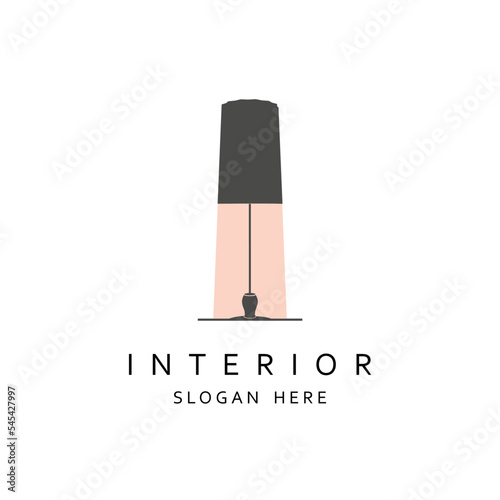 Floor lamp logo. Template of electric torchere for interior design, energy furniture business branding. Home equipment in modern style