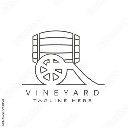 Ancient wine wood barrel with part of cannon logo design. Emblem concept for vineyard.