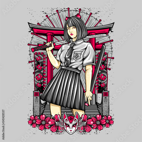 samurai girl illustration