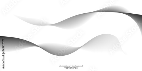 Abstract 3D vector smooth curve wave black and white gradient isolated on white background with space for text banner in concept modern, music, science, technology.