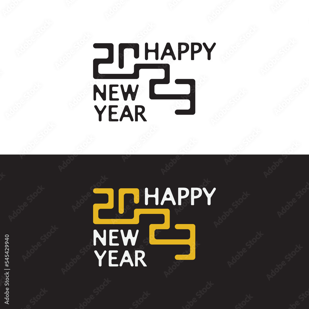 Obraz premium Happy New Year 2023 text design. Brochure design template, card, banner. Vector illustration.