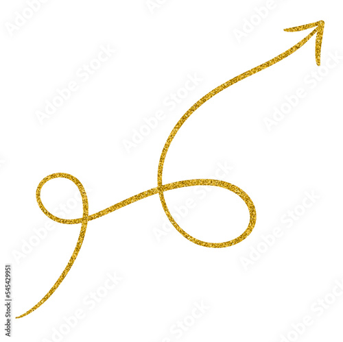 Golden glitter hand-drawn retro shapes. Arrow, wavy lines, Curve line, Curly Line