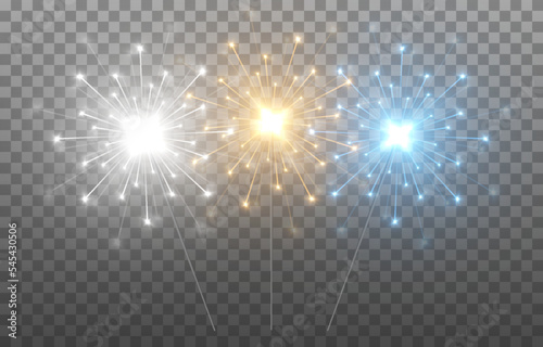 Vector sparklers on an isolated transparent background. Multi-colored sparklers PNG. Sparks, fireworks PNG. Christmas light.