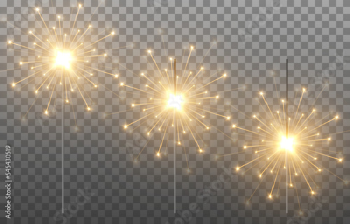 Photographie Vector sparklers on an isolated transparent background