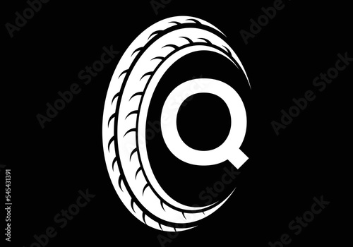 Letter Q monogram alphabet With a Sport Car Automotive Car Repair Logo Design Concept With Transport Tire Icon Vector Template.