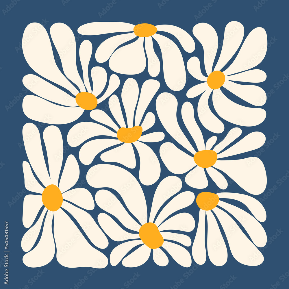Obraz premium Retro flower power squared gift card template. Vintage 1970s floral poster. Hippie fun background. 1960s nostalgic groovy flat vector illustration.