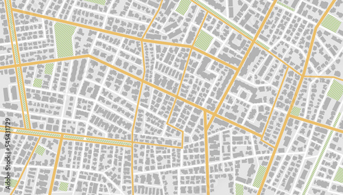 City top view. View from above the map buildings. Gps map navigation to own house. Detailed view of city. Decorative graphic tourist map. Abstract transportation background. Vector, illustration.