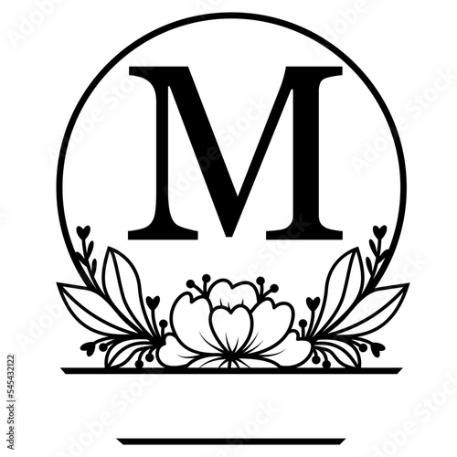Floral letter M, Split monogram svg, Family last name svg