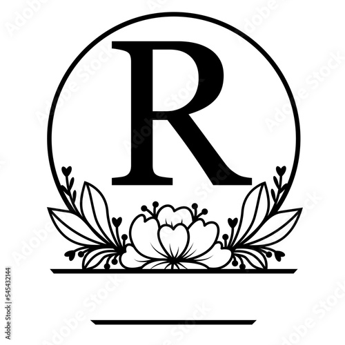 Family last name sign svg, Letter R, Split monogram silhouette