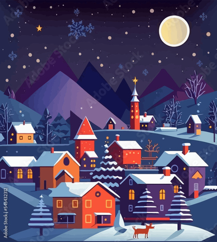 Vector illustration of a small village at Christmas
