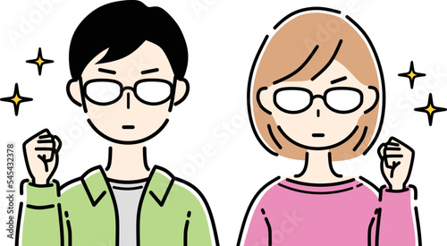 シュールな男女のガッツポーズ