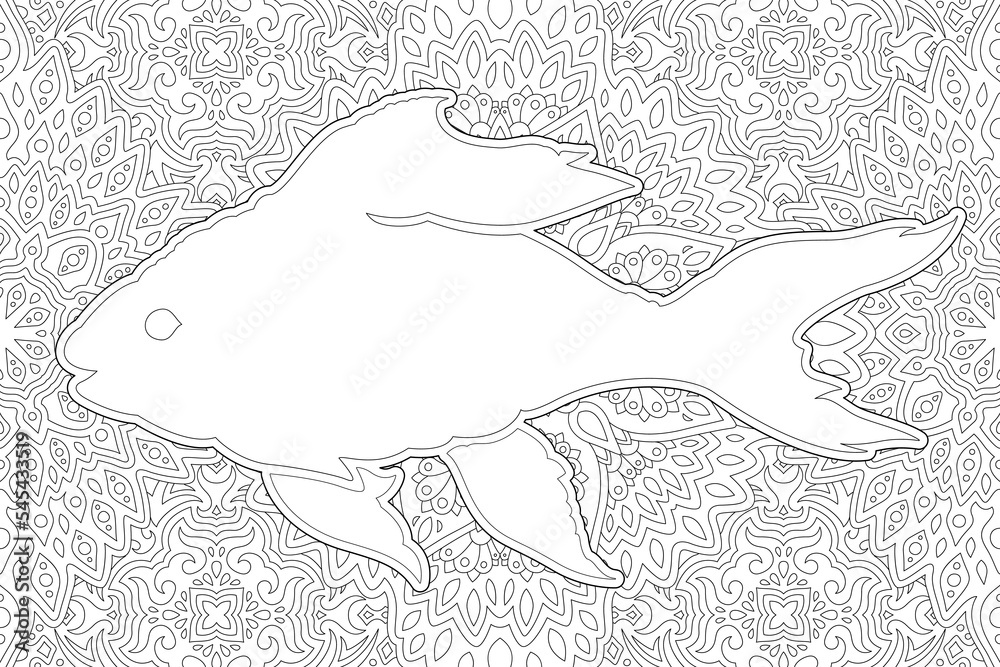 Fototapeta premium Art for coloring book with white fish silhouette